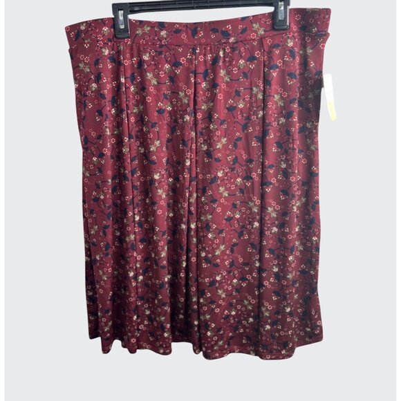 LuLaRoe Madison Womens Burgundy Floral Print Pleated Midi Skirt Pockets 3XL - Picture 5 of 13